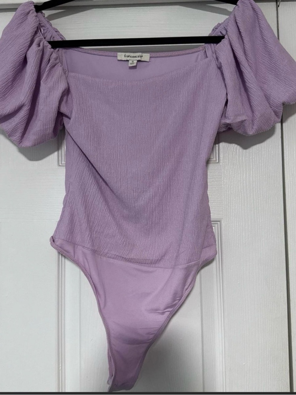 Francesca's Collections Lilac Puff-Sleeve One-Piece Bodysuit Blouse